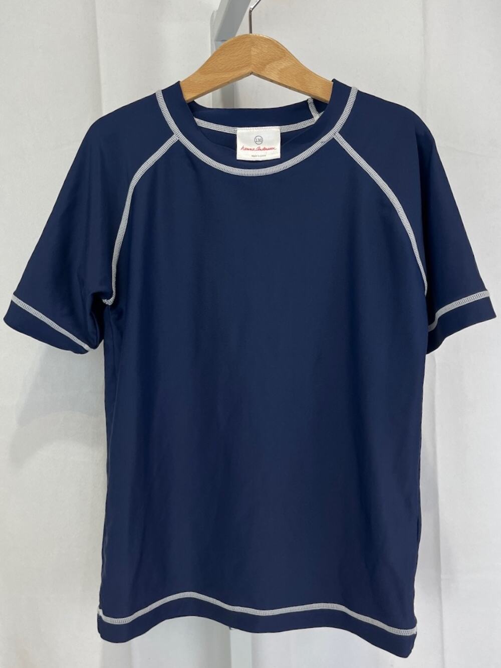 HANNA ANDERSSON Size 130 8 Short Sleeve Rash Guard Swim Top Navy Blue Kids